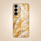 Samsung Galaxy A56 5G Golden Feather Marble Gold Electroplated Glass Phone Back Case