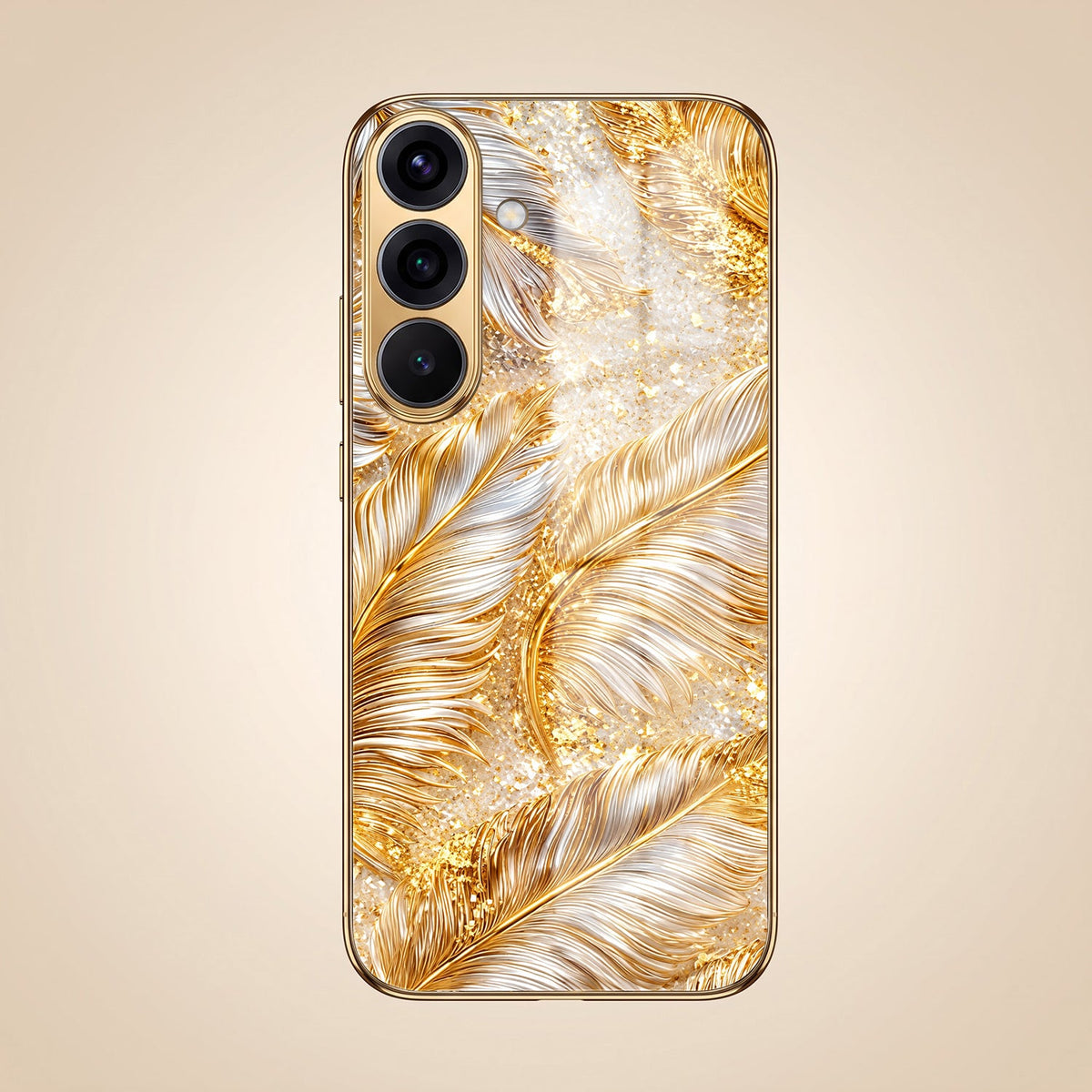 Samsung Galaxy A56 5G Golden Feather Marble Gold Electroplated Glass Phone Back Case