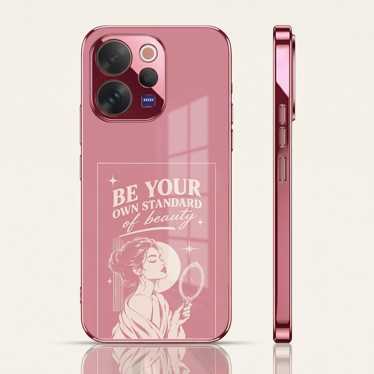 Vivo V70 5G Luxury Aesthetic Girl Pink Electroplated Glass Phone Back Case