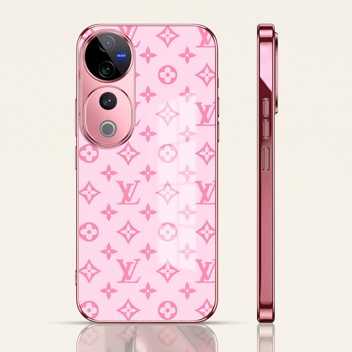 Vivo V40 Pro 5G Luxury Monogram Pink Electroplated Glass Phone Back Case