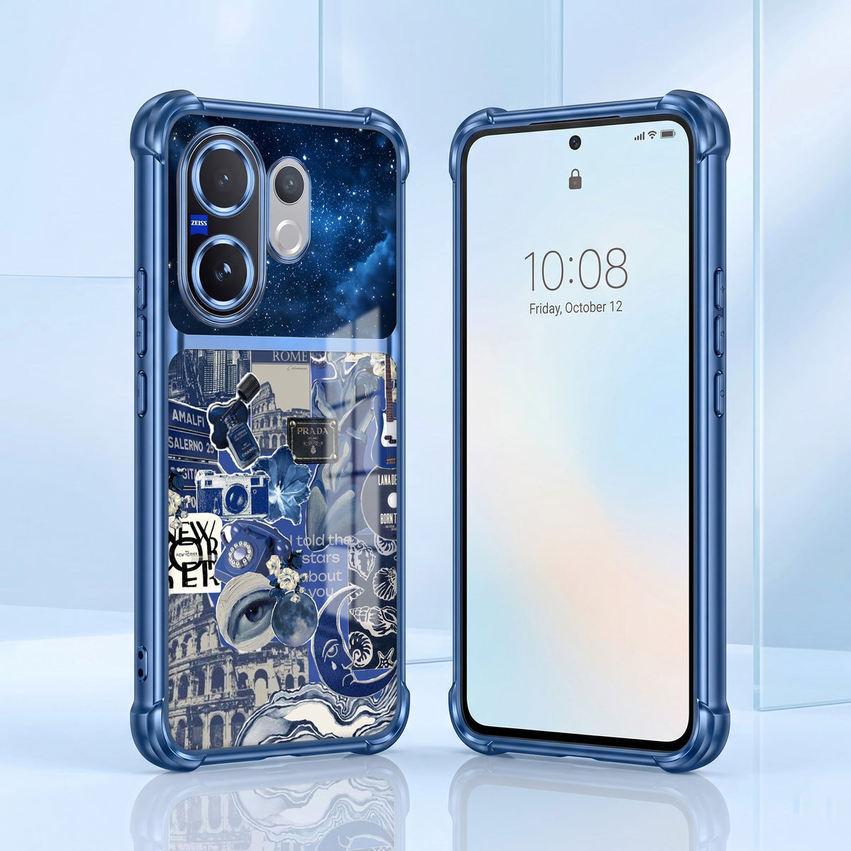 Vivo V60 5G Cosmic Vintage Dual-Tone Transparent Blue Airbags Case