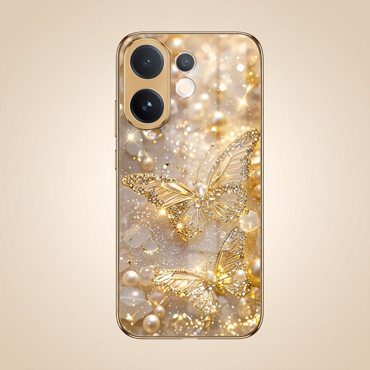 Vivo V60e 5G Golden Butterfly Gold Electroplated Glass Phone Back Case
