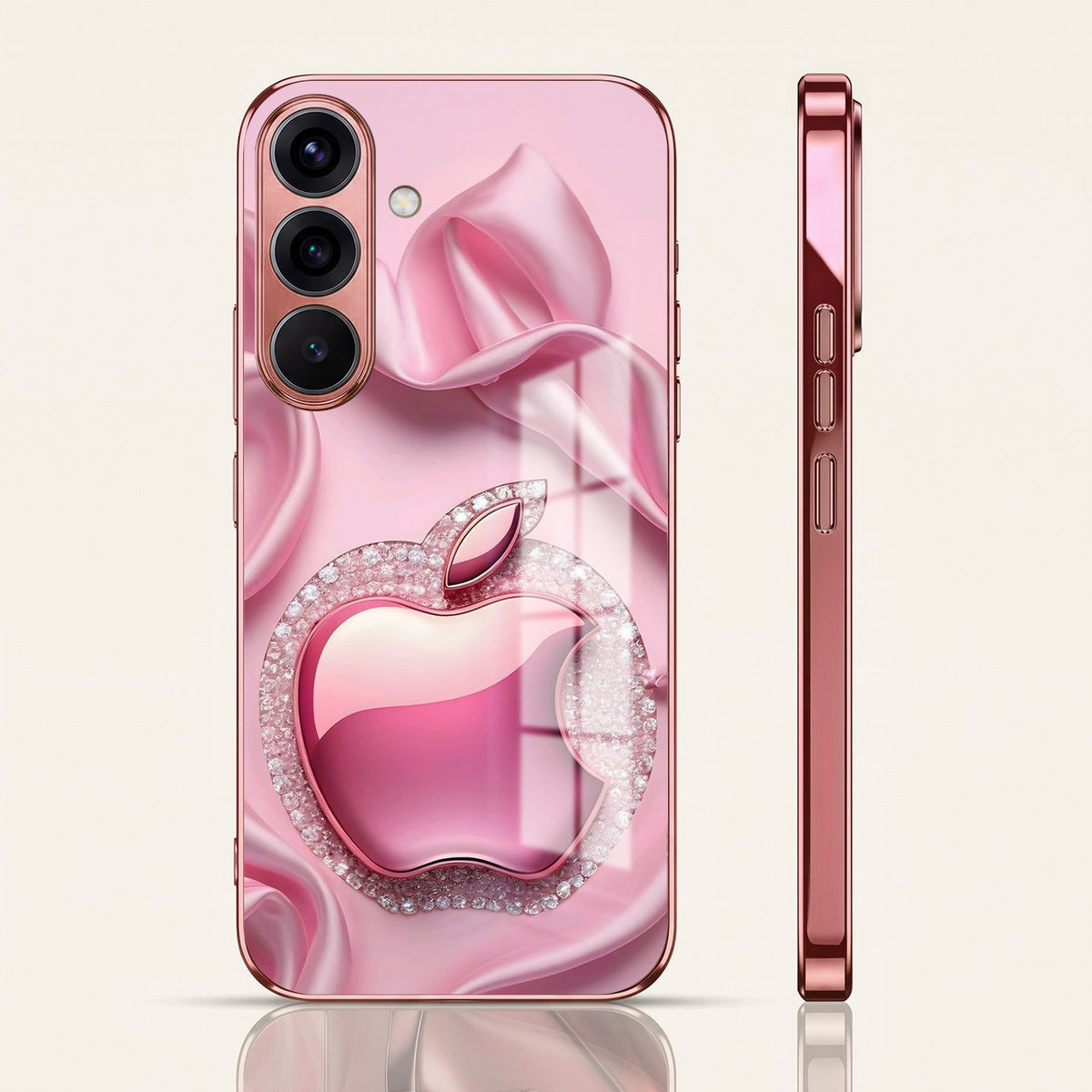 Samsung Galaxy A36 5G Luxury Apple Logo Pink Electroplated Glass Phone Back Case