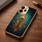Oppo Reno 15 Pro Mini 5G Golden Peacock Feather Gold Electroplated Glass Phone Back Case
