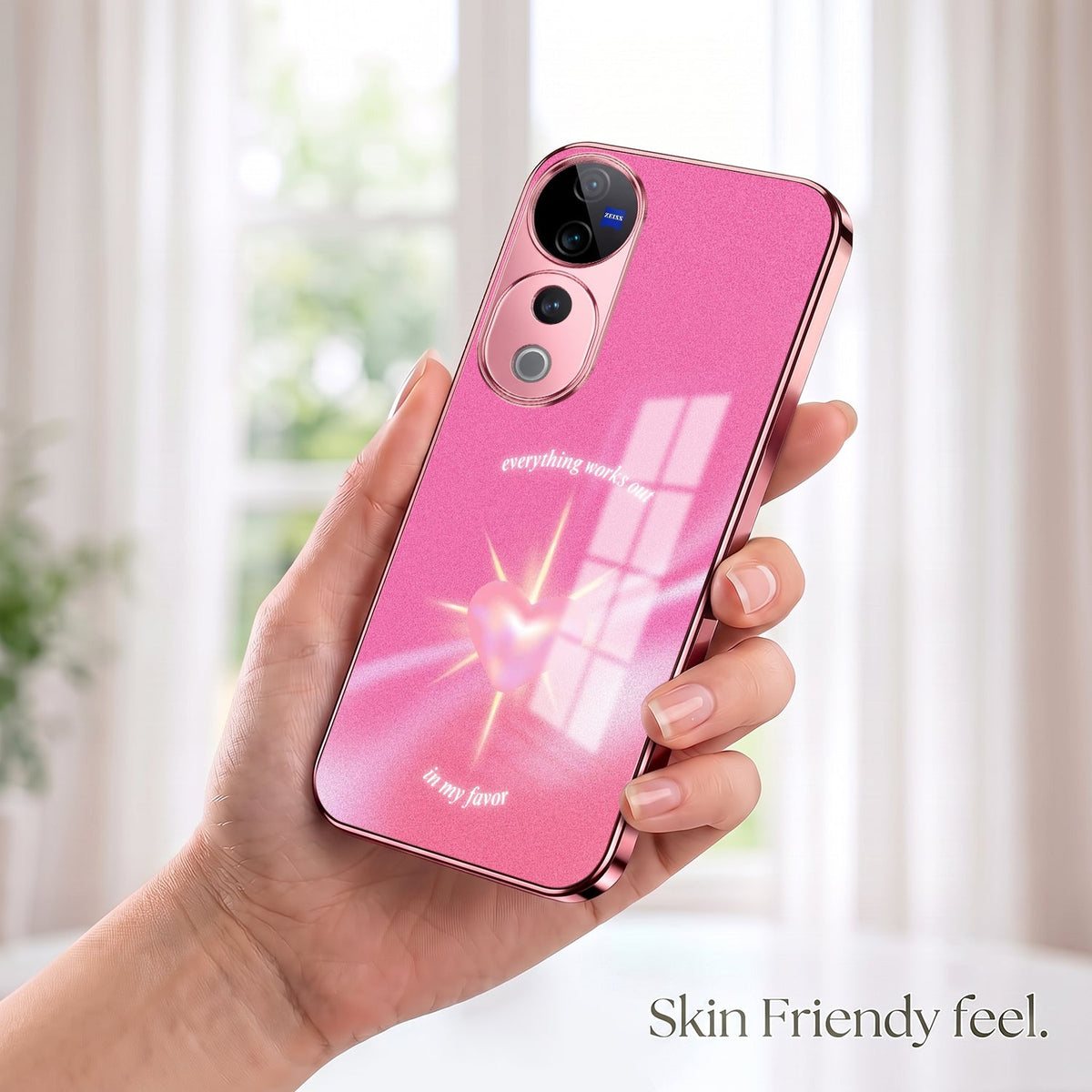 Vivo V40 Pro 5G Luxury Glowing Heart Pink Electroplated Glass Phone Back Case