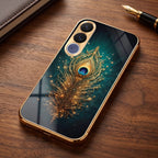 Vivo V70 FE 5G Golden Peacock Feather Gold Electroplated Glass Phone Back Case