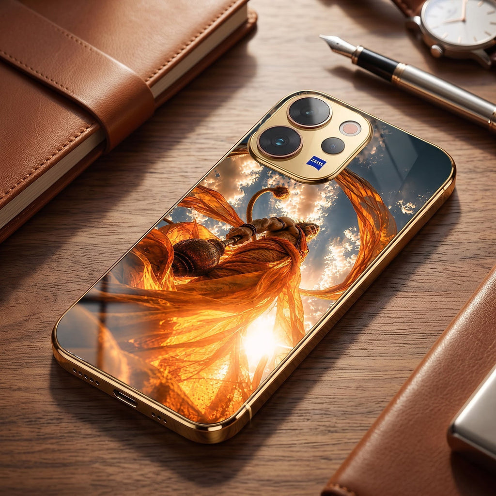 Vivo V70 5G Divine Hanuman Gold Electroplated Glass Phone Back Case