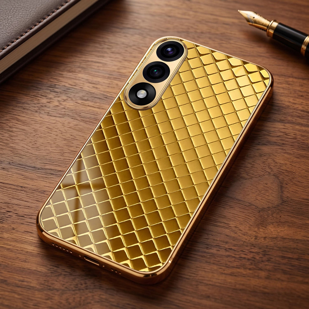 Oneplus Nord 5 5G Golden Criss Cross Gold Electroplated Glass Phone Back Case