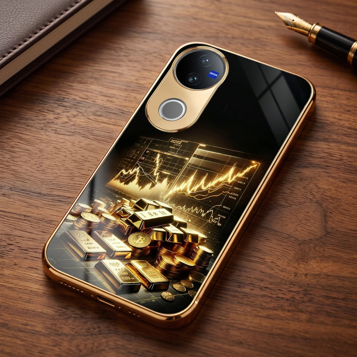 Vivo V40 Pro 5G Luxury Wealth Trader Gold Electroplated Glass Case