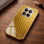 Redmi Note 15 Pro+ 5G Golden Criss Cross Gold Electroplated Glass Phone Back Case