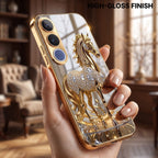 Vivo V70 FE 5G Luxury Horse Texture Gold Electroplated Glass Phone Back Case
