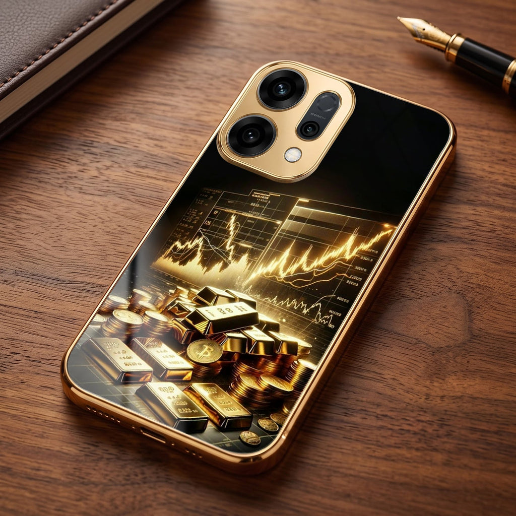 Oppo Reno 14 5G Luxury Wealth Trader Gold Electroplated Glass Case
