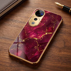 Vivo V40 Pro 5G Luxury Crimson Gold Marble Electroplated Glass Case