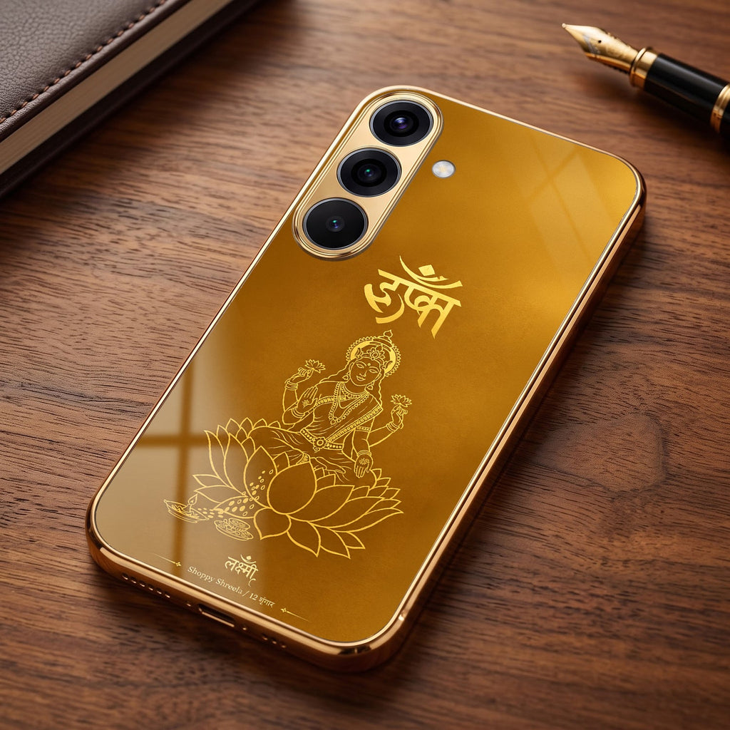 Samsung Galaxy A56 5G Shree Lakshmi Divine Gold Electroplated Glass Phone Back Case