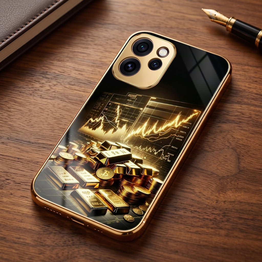 Oppo Reno 15 Mini 5G Luxury Wealth Trader Gold Electroplated Glass Case