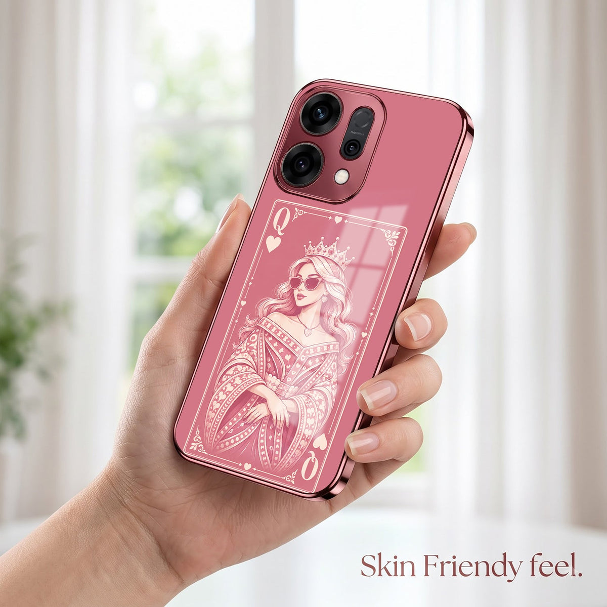 Oppo Reno 14 5G Luxury Royal Queen Pink Electroplated Glass Phone Back Case