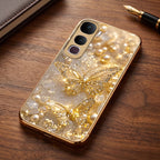 Vivo Y400 Pro 5G Golden Butterfly Gold Electroplated Glass Phone Back Case