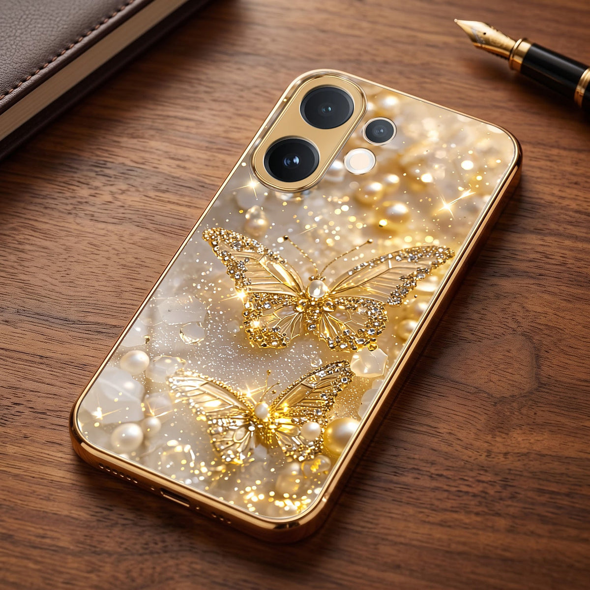 Vivo V60e 5G Golden Butterfly Gold Electroplated Glass Phone Back Case