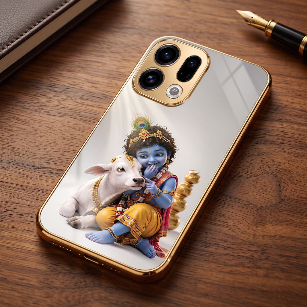Oppo Find X9 5G Bal Krishna Blessings Gold Electroplated Glass Phone Back Case