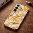 Samsung Galaxy A56 5G Golden Feather Marble Gold Electroplated Glass Phone Back Case