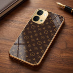 Vivo T5X 5G Luxury Monogram Brown Gold Electroplated Glass Phone Back Case