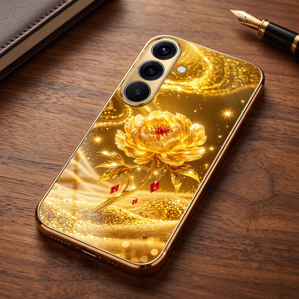 Samsung Galaxy A56 5G Golden Rose Elegance Gold Electroplated Glass Phone Back Case