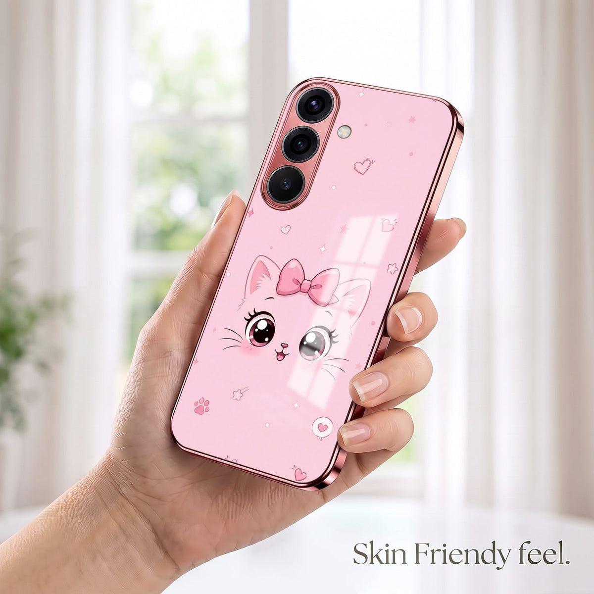 Samsung Galaxy A56 5G Luxury Cute Cat Pink Electroplated Glass Phone Back Case