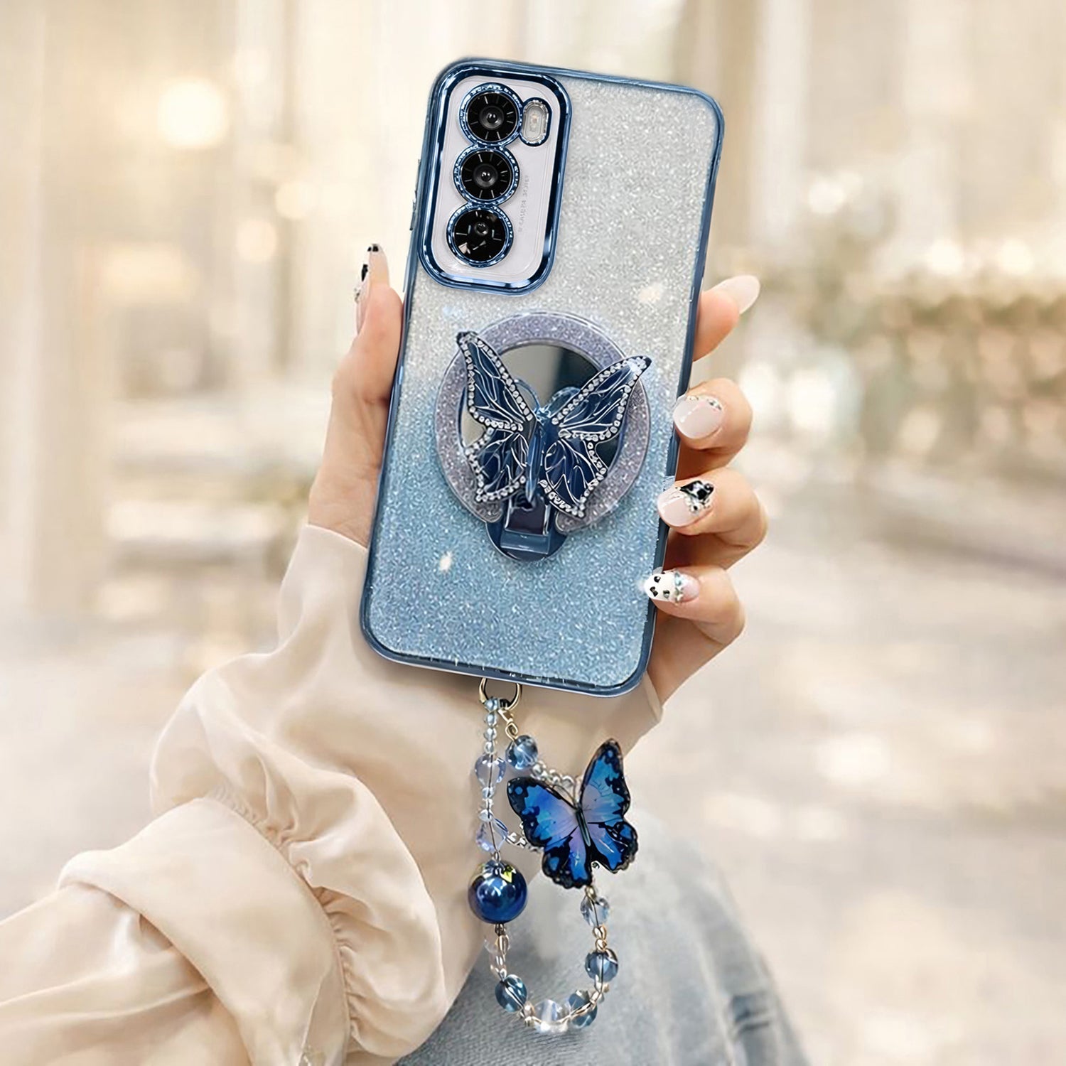 Oppo Reno 12 Pro 5G Stunning Shimmer Electroplating Butterfly Stand Charm Case