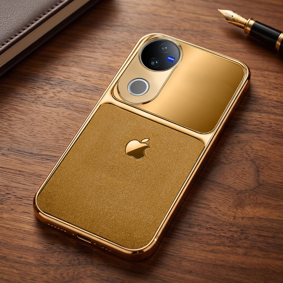 Vivo T4R 5G Royal Touch Apple Gold Electroplated Glass Phone Back Case
