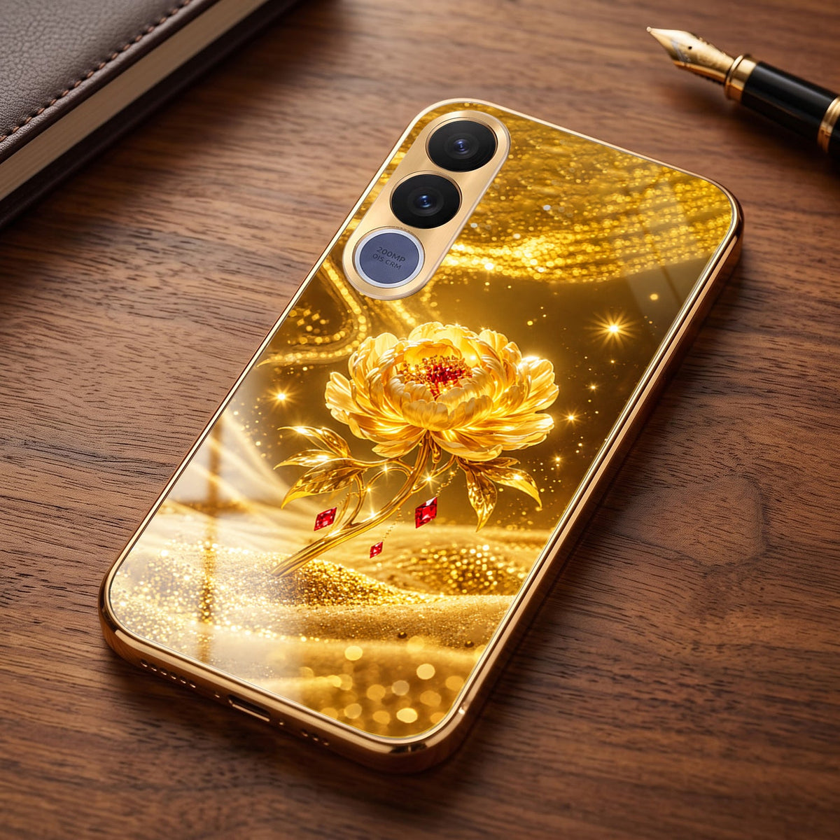 Vivo V70 FE 5G Golden Rose Elegance Gold Electroplated Glass Phone Back Case