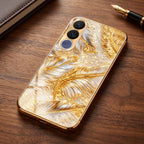 Vivo V70 FE 5G Golden Feather Marble Gold Electroplated Glass Phone Back Case