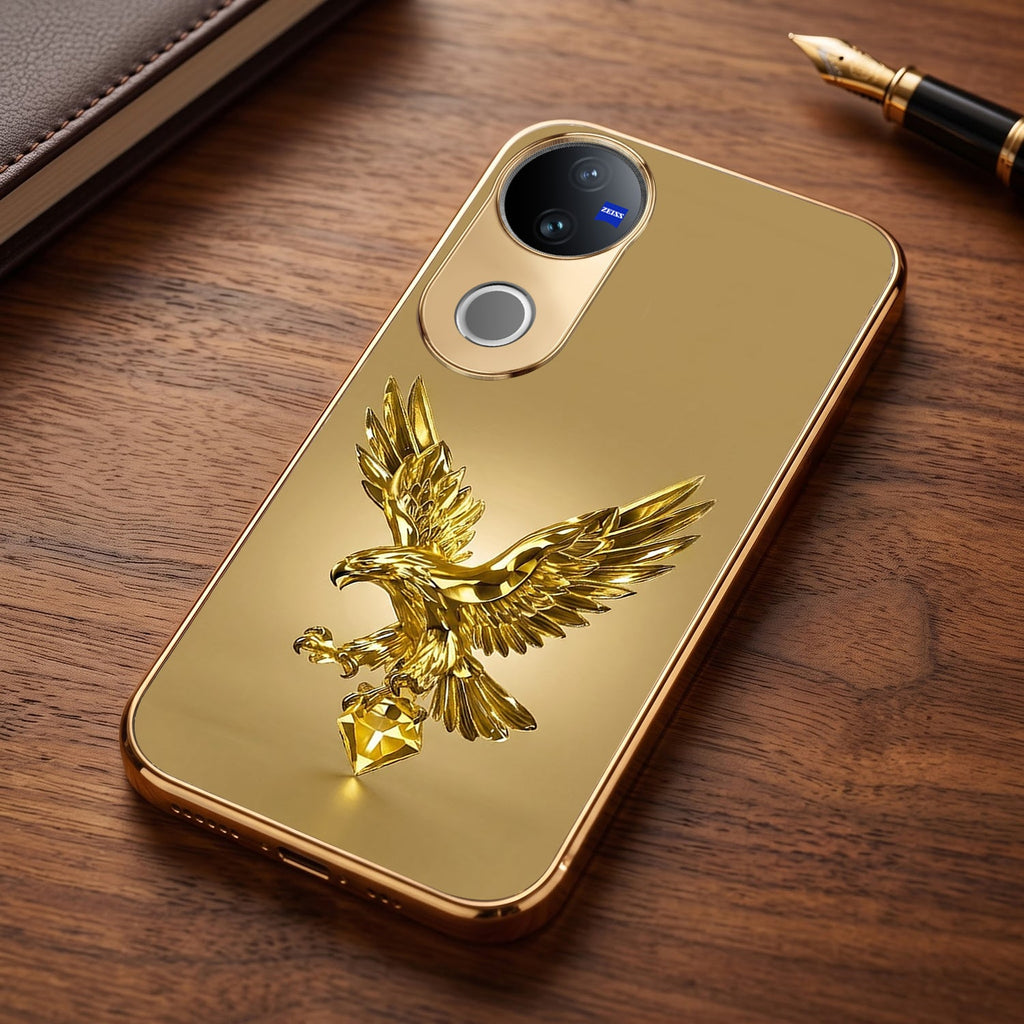 Vivo T4R 5G Golden Eagle Gold Electroplated Glass Phone Back Case