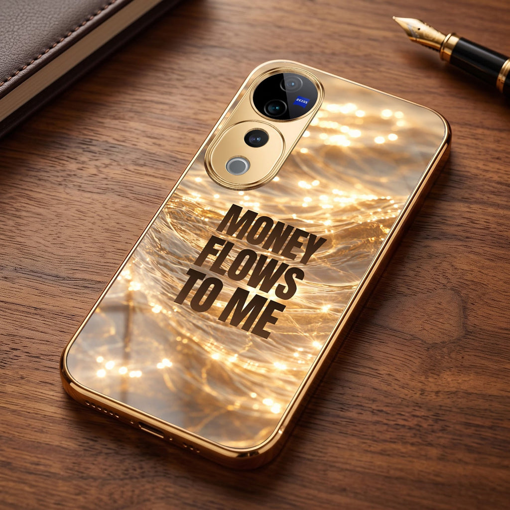 Vivo V40 Pro 5G Money Flows To Me Gold Electroplated Glass Phone Back Case