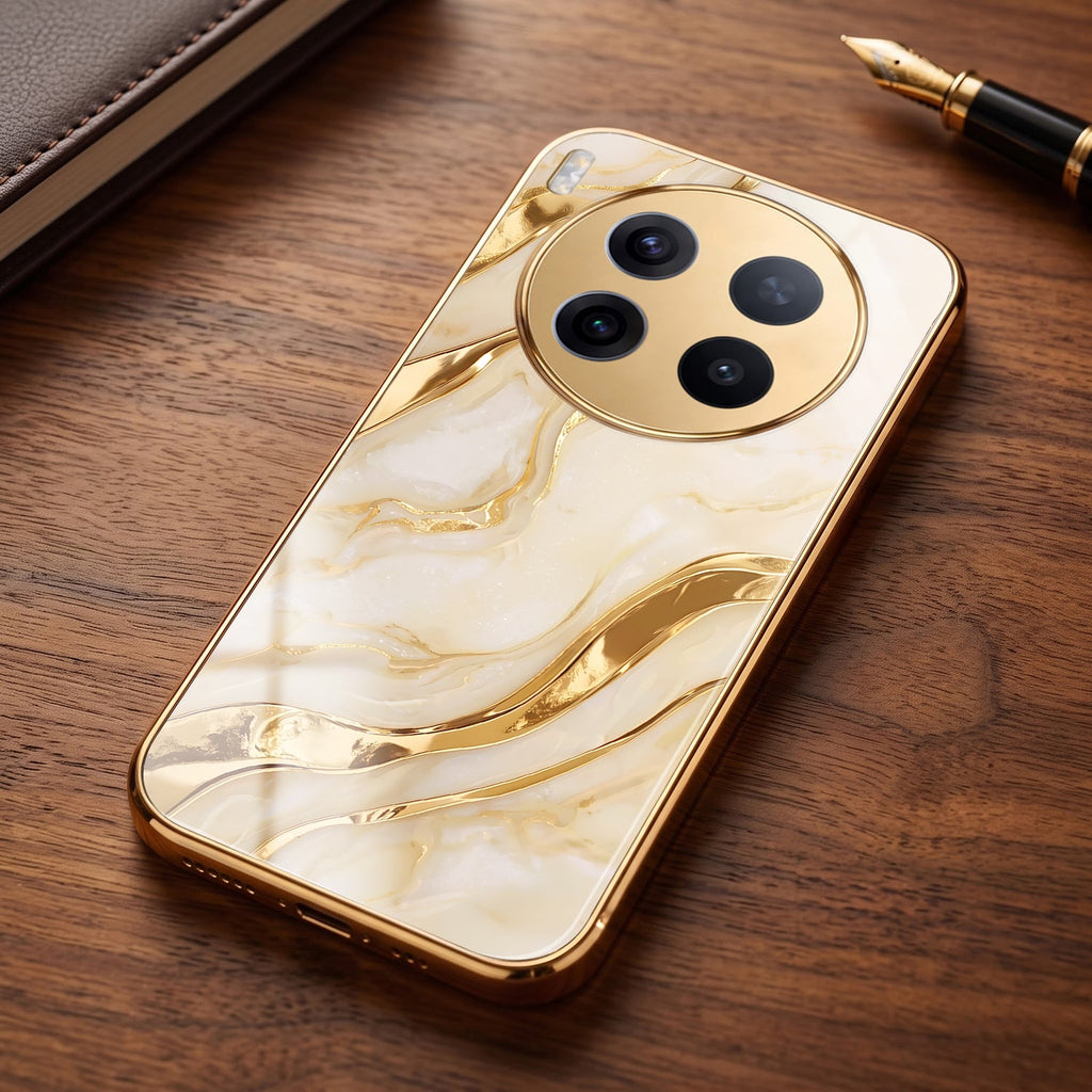 Vivo X300 Pro 5G Marvel Texture Gold Electroplated Glass Phone Back Case