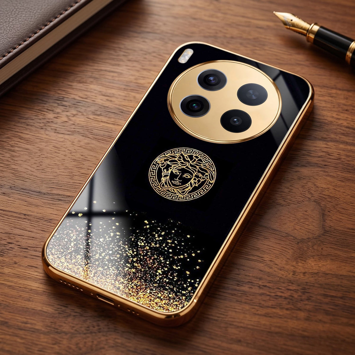 Vivo X300 Pro 5G Medusa Head Gold Electroplated Glass Phone Back Case