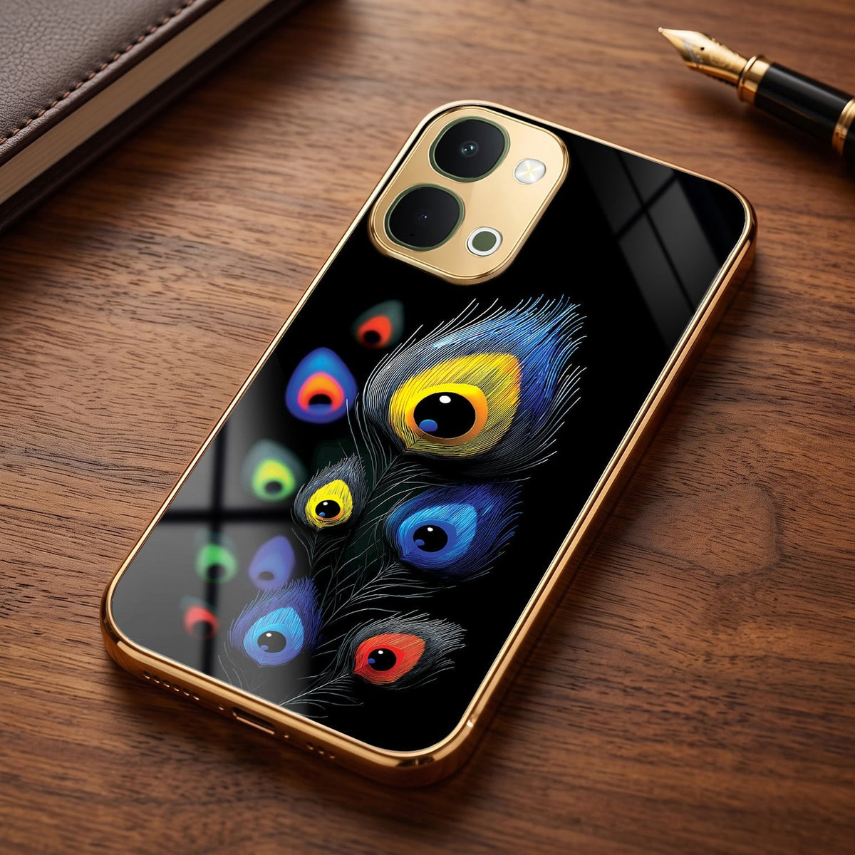 Vivo Y51 Pro 5G Multi-Feather Peacock Gold Electroplated Glass Phone Back Case