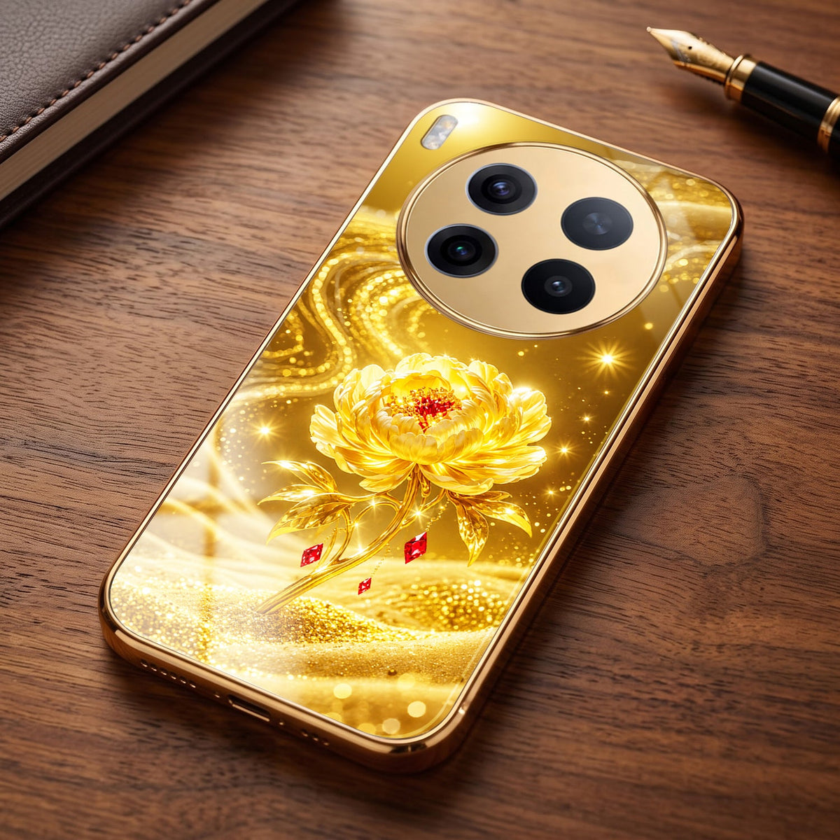 Vivo X300 Pro 5G Golden Rose Elegance Gold Electroplated Glass Phone Back Case
