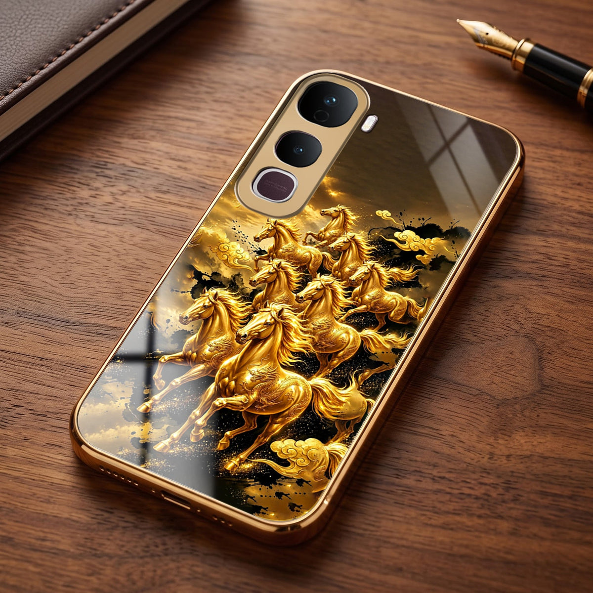 Vivo Y400 Pro 5G Horses Royal Glory Gold Electroplated Glass Phone Back Case