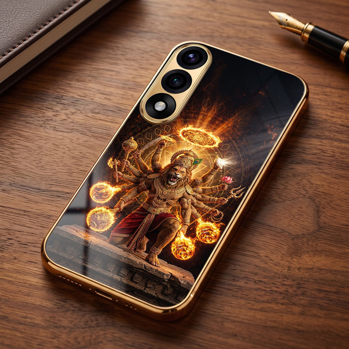 Oneplus Nord 5 5G Lord Narasimha Gold Electroplated Glass Phone Back Case