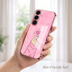 Samsung Galaxy A56 5G Luxury Heart Pink Electroplated Glass Phone Back Case