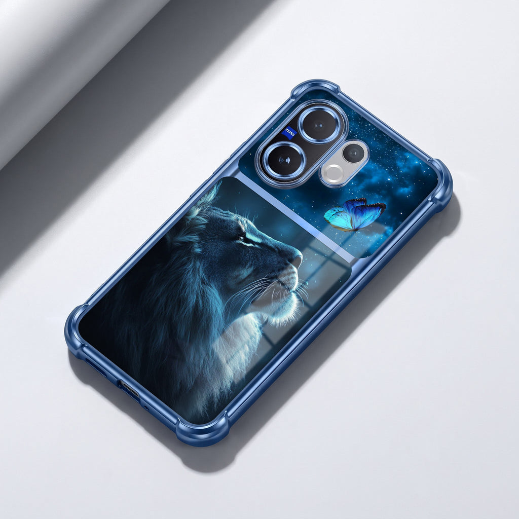 Vivo V60 5G Mystic Lion Butterfly Dual-Tone Transparent Blue Airbags Case