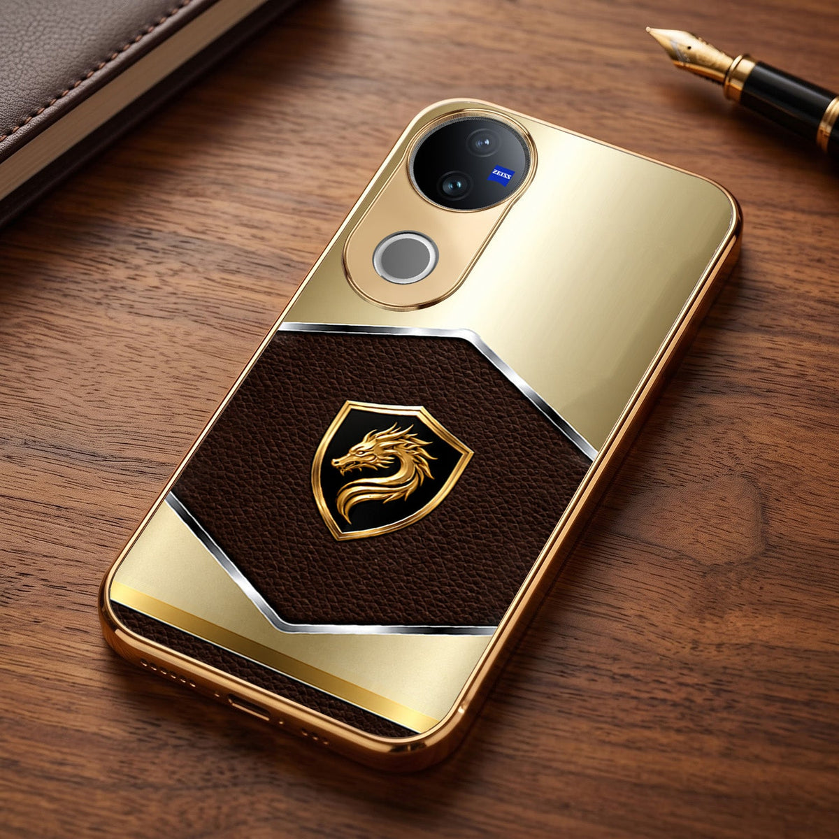 Vivo T4R 5G Dragon Crest Gold Electroplated Glass Phone Back Case