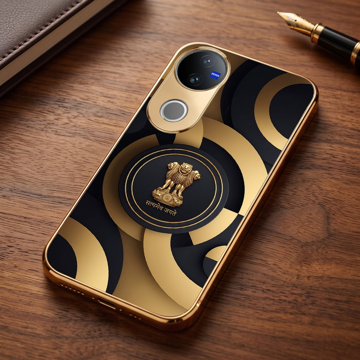 Vivo T4R 5G Royal Emblem Gold Electroplated Glass Phone Back Case