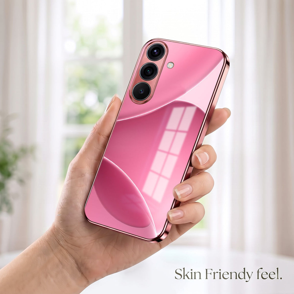 Samsung Galaxy A56 5G Luxury Glossy Wave Pink Electroplated Glass Phone Back Case