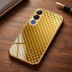 Vivo V70 FE 5G Golden Criss Cross Gold Electroplated Glass Phone Back Case