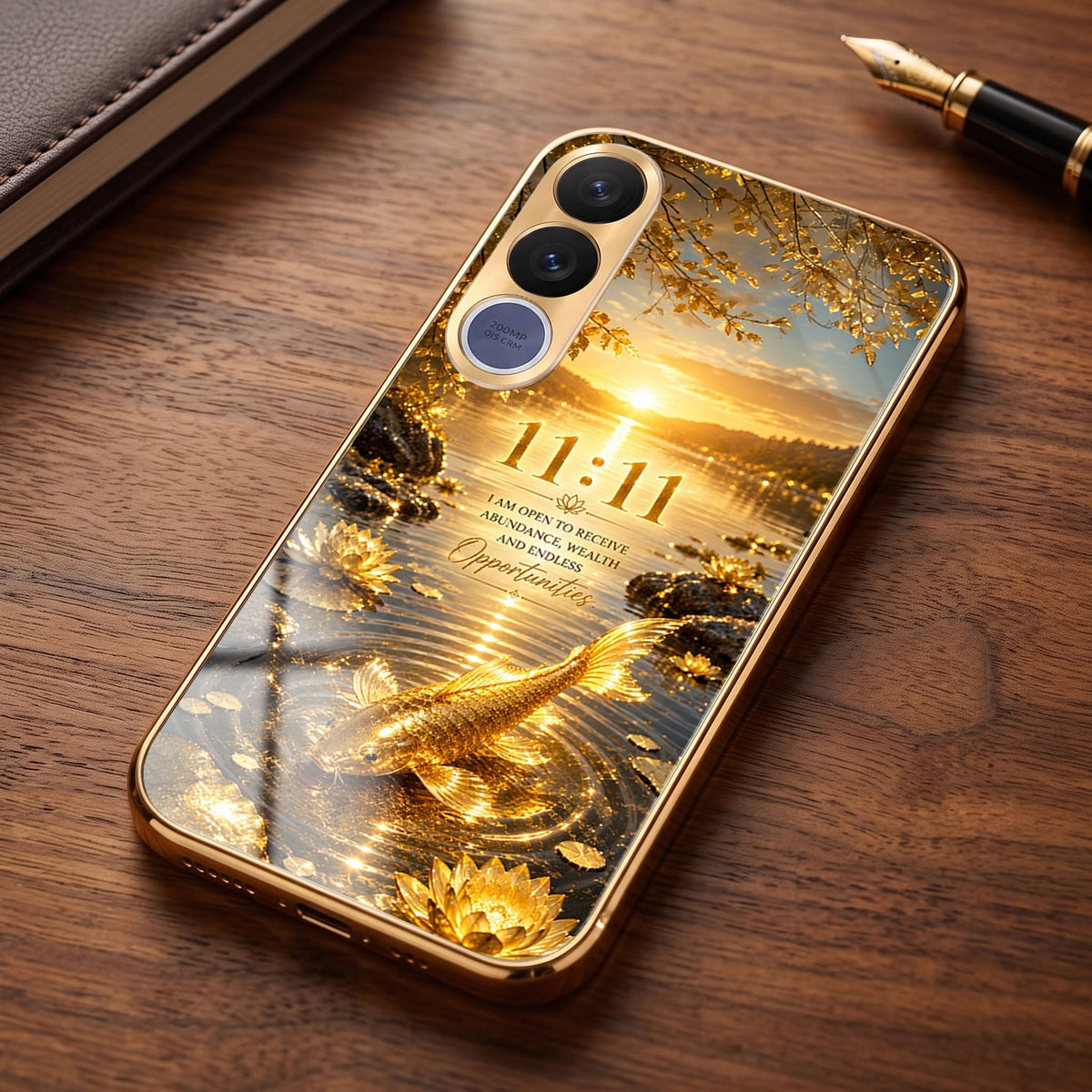 Vivo V70 FE 5G 11:11 Manifestation Gold Electroplated Glass Phone Back Case