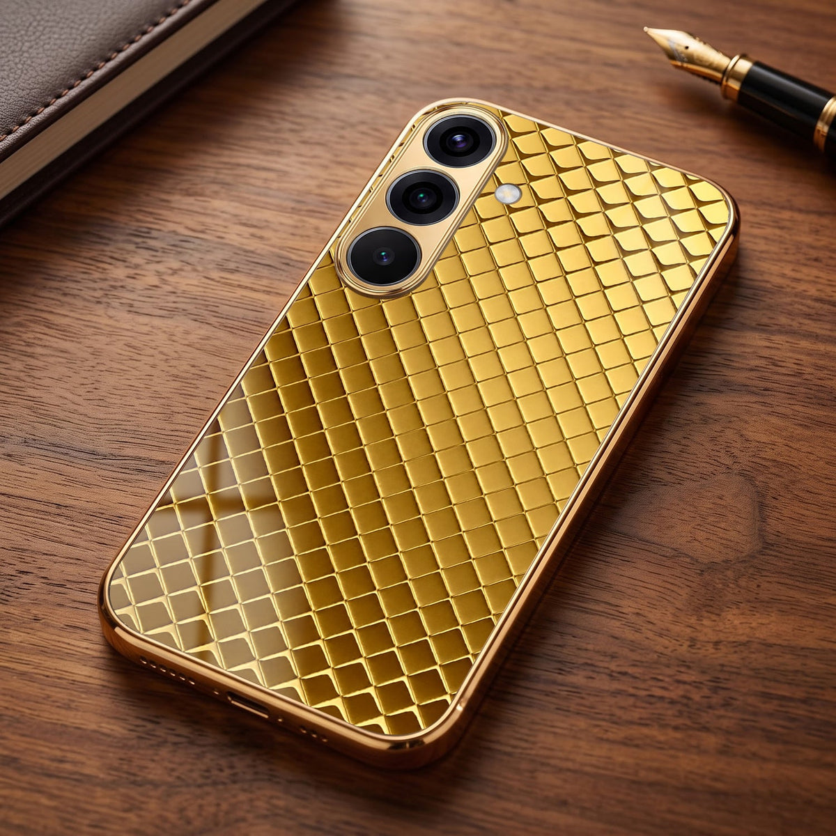 Samsung Galaxy A56 5G Golden Criss Cross Gold Electroplated Glass Phone Back Case