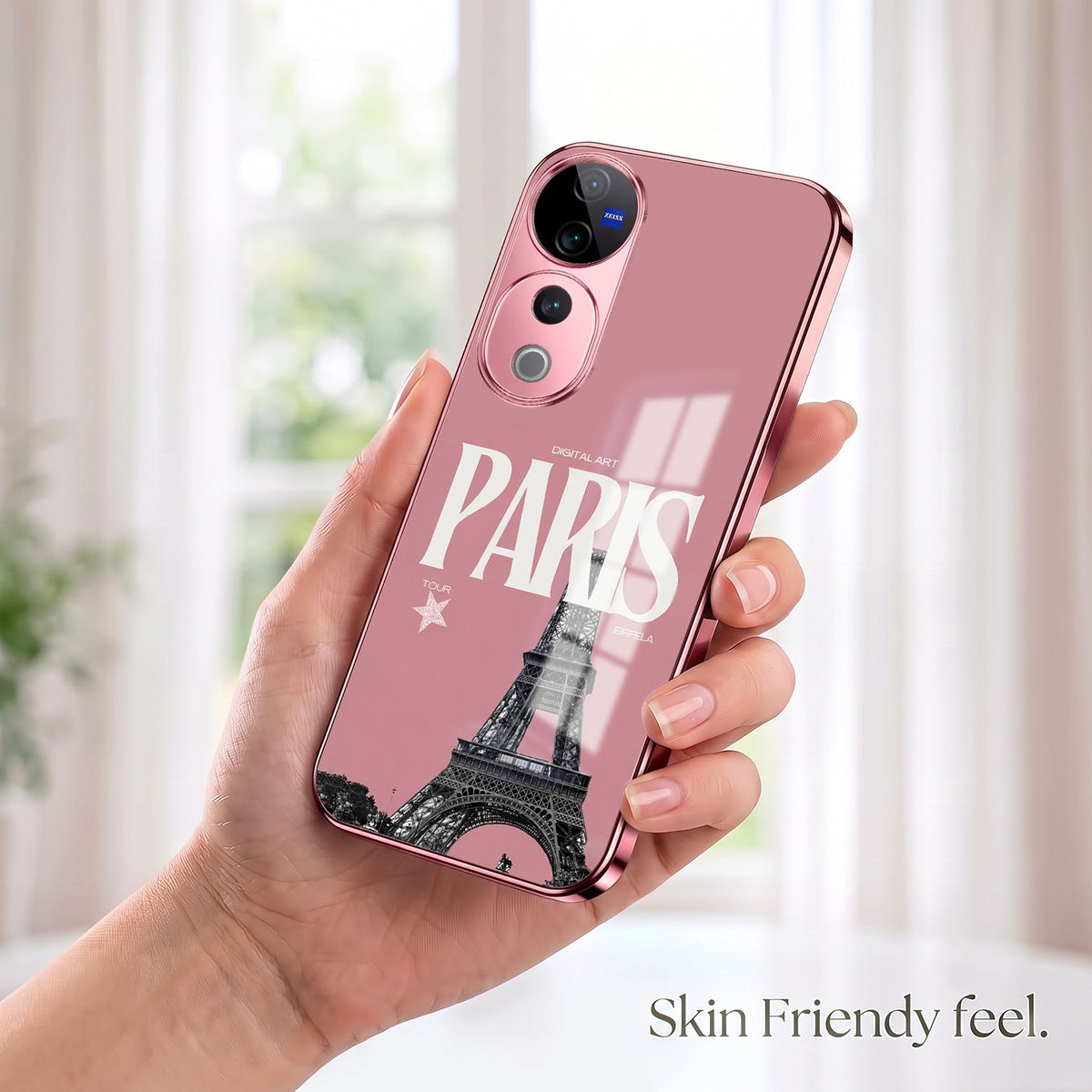 Vivo V40 Pro 5G Luxury Paris Tower Pink Electroplated Glass Phone Back Case