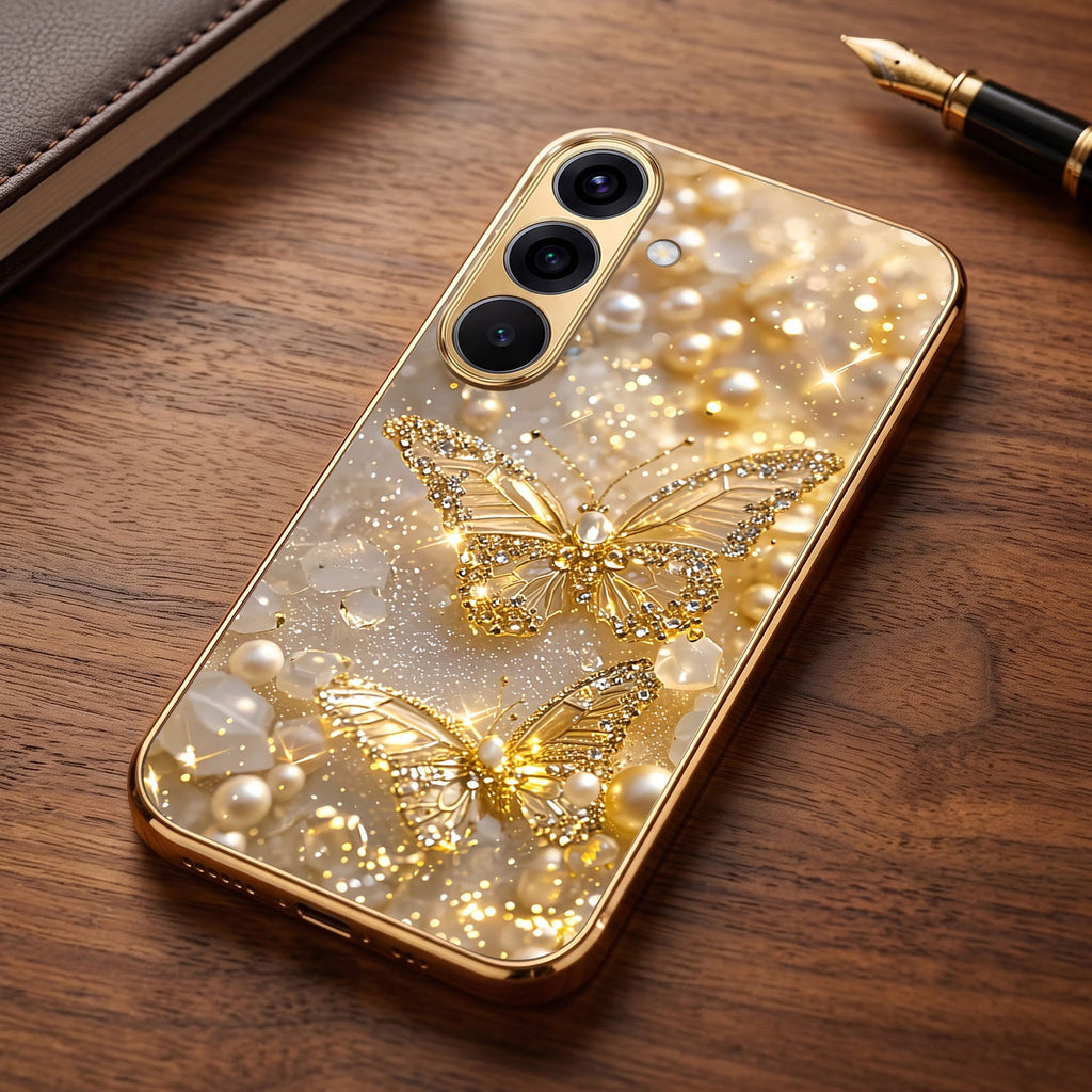 Samsung Galaxy A56 5G Golden Butterfly Gold Electroplated Glass Phone Back Case
