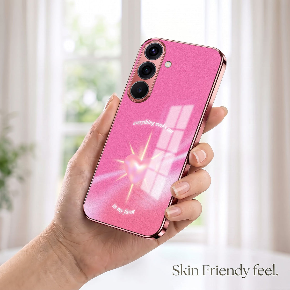 Samsung Galaxy A56 5G Luxury Glowing Heart Pink Electroplated Glass Phone Back Case